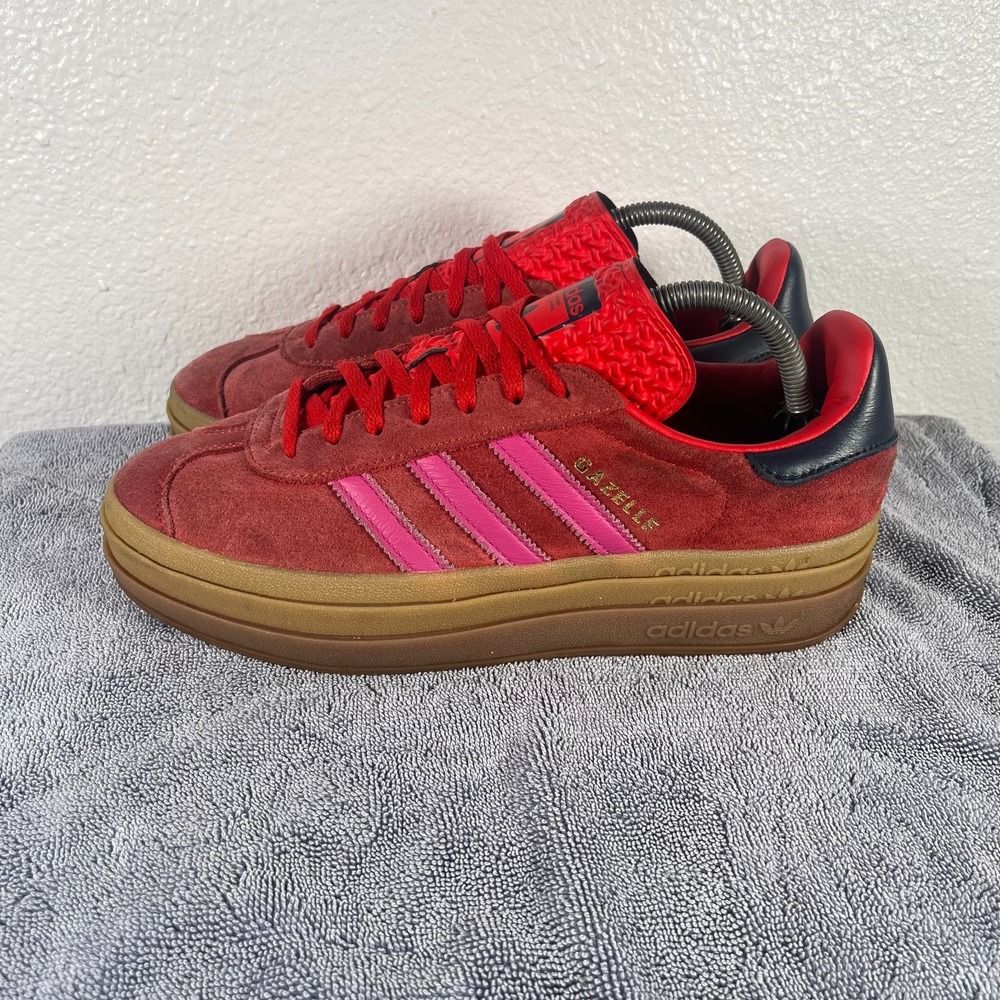 Adidas Shoes Womens Size 9.5 Gazelle Red Semi Lucid Fuchsia Platform Sneakers
